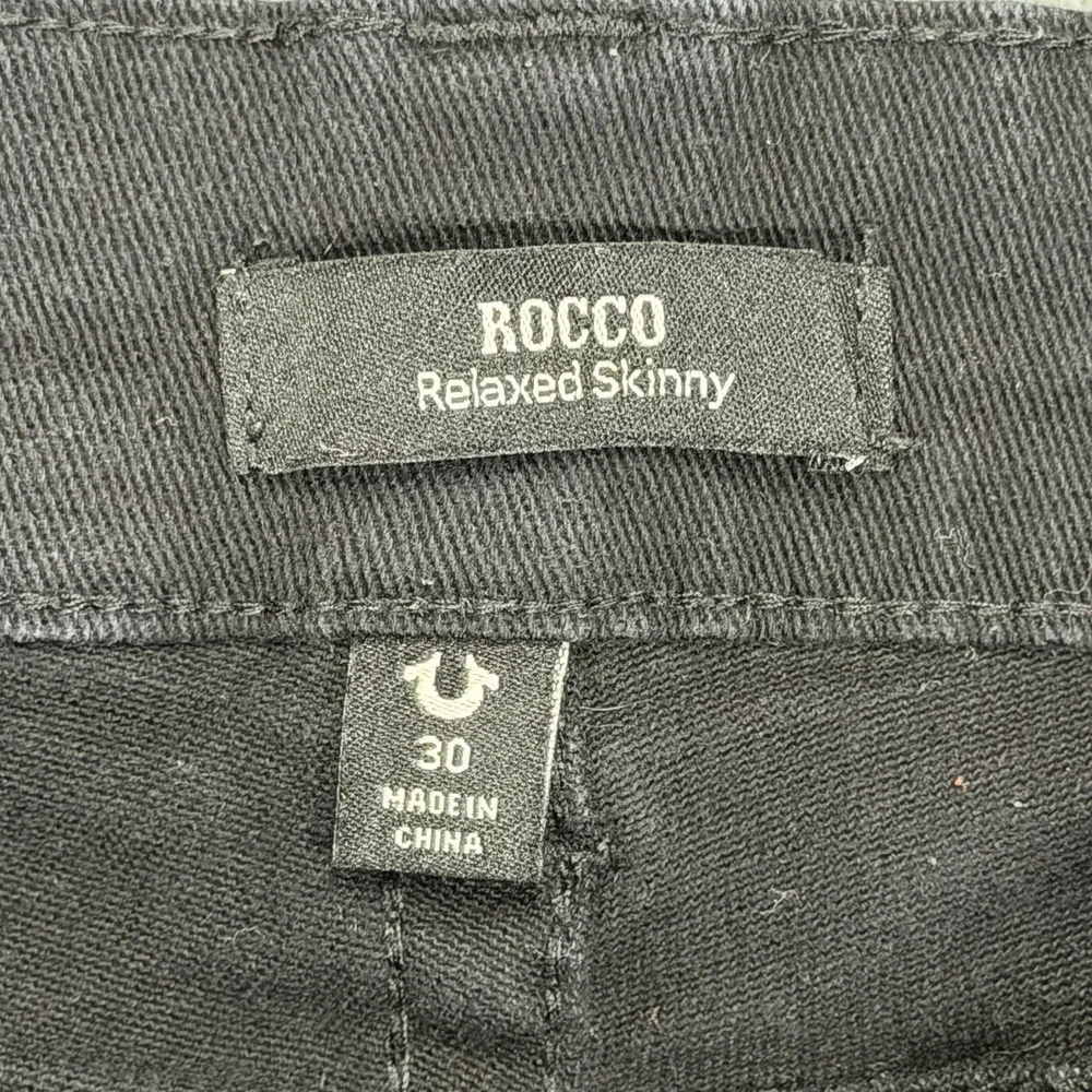 True Religion Rocco Jeans Mens 30x30 Relaxed Skinny Fit Black Denim Flap Pockets